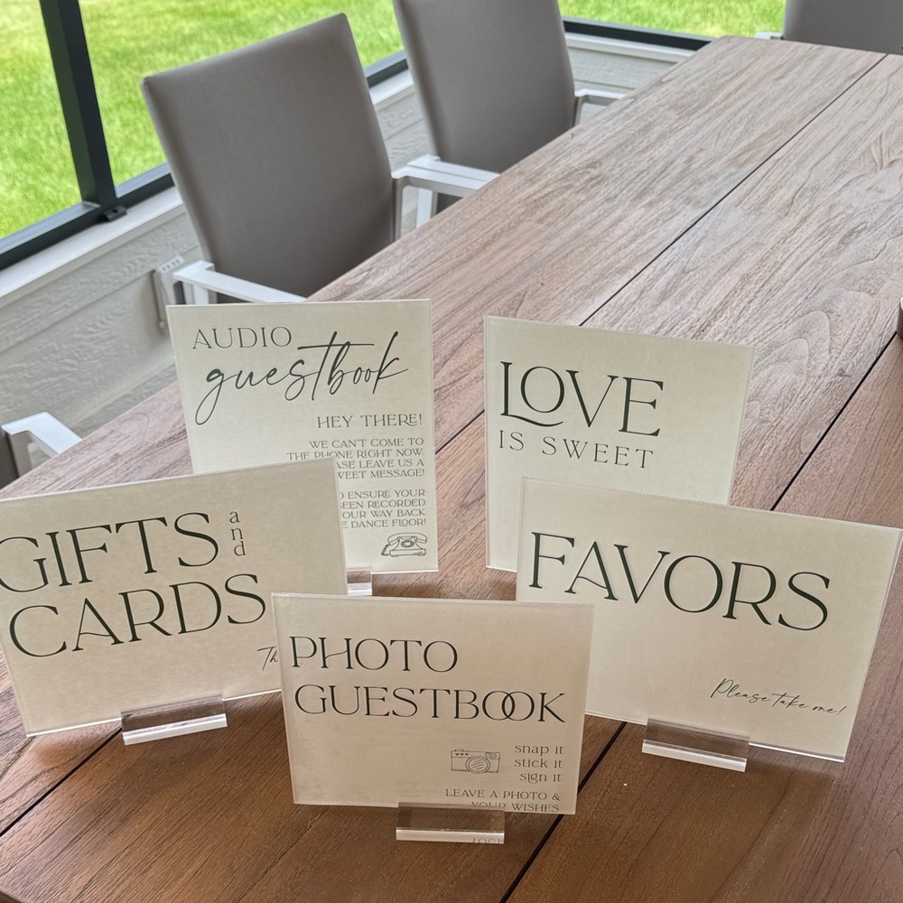 Neutral (dark green print) Plexi Glass Wedding Sign Set